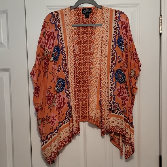 Angie Orange Floral Kimono Top - Picture 1 of 6